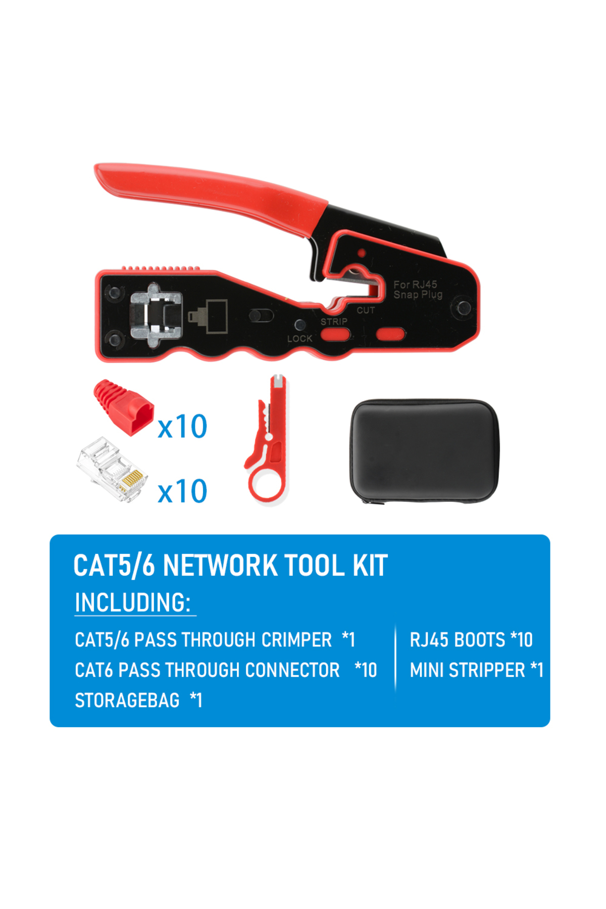 Choice Red Toolkit RJ45 Crimp Tool Pass Through Crimper Cutter for ...