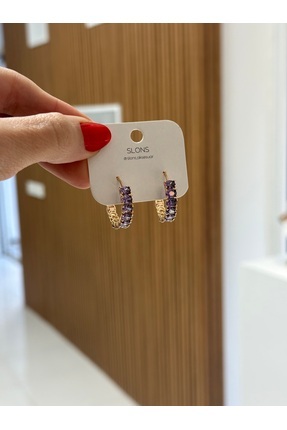 SLONS Lila Taşlı Halka Küpe