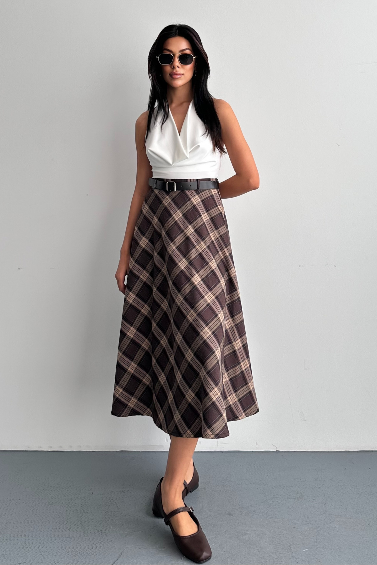 macharel jeans  A-Form Yeni Sezon Kemerli Etek - Görsel 4