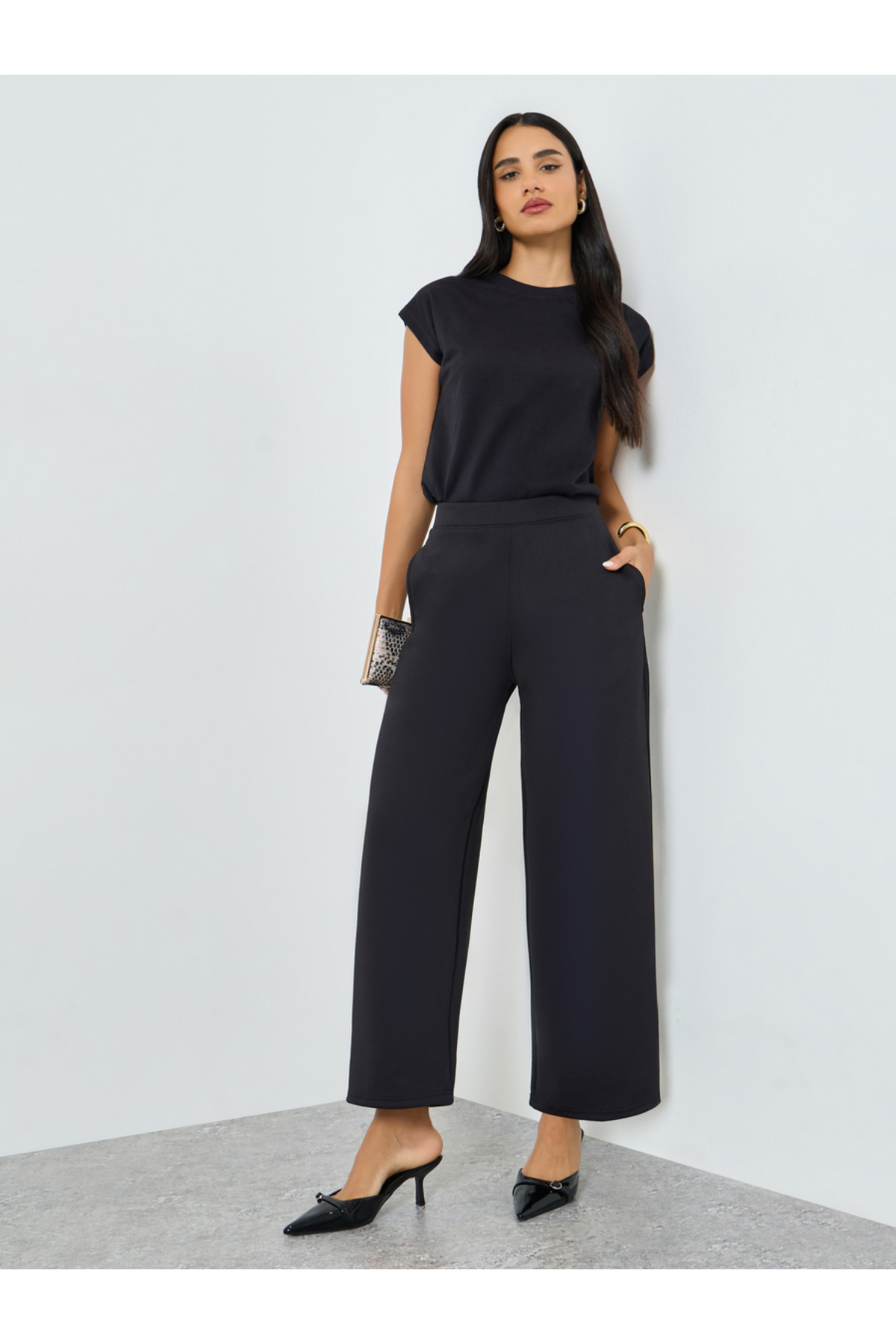 Styli Black Straight Fit Scuba Pants