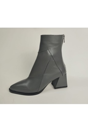 Lucciola Kadın Hakiki Deri Arkadan Fermuarlı Gri Deri Topuklu Bot
