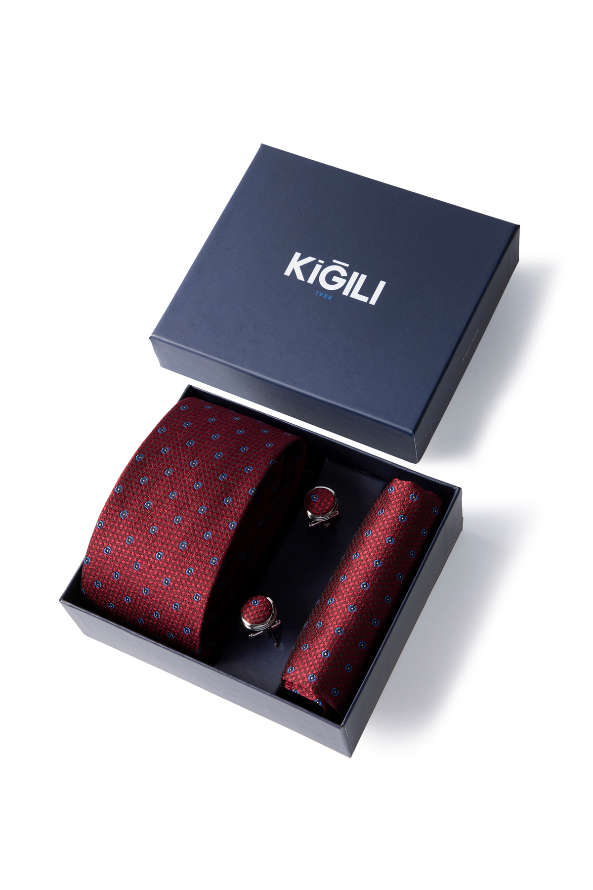 Kiğılı  3'lü Desenli Kravat & Mendil & Kol Düğmesi Hediye Kutulu Set