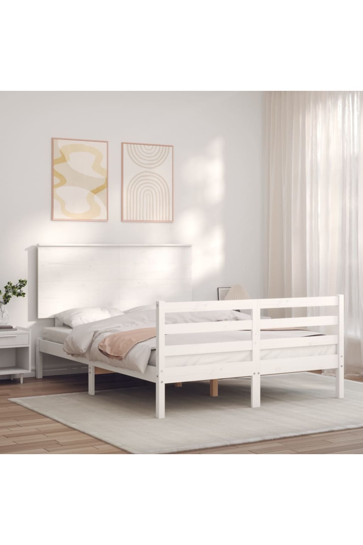 Concept Cadru De Pat Cu Tăblie 4ft, Dublu Mic, Lemn Masiv - One Size