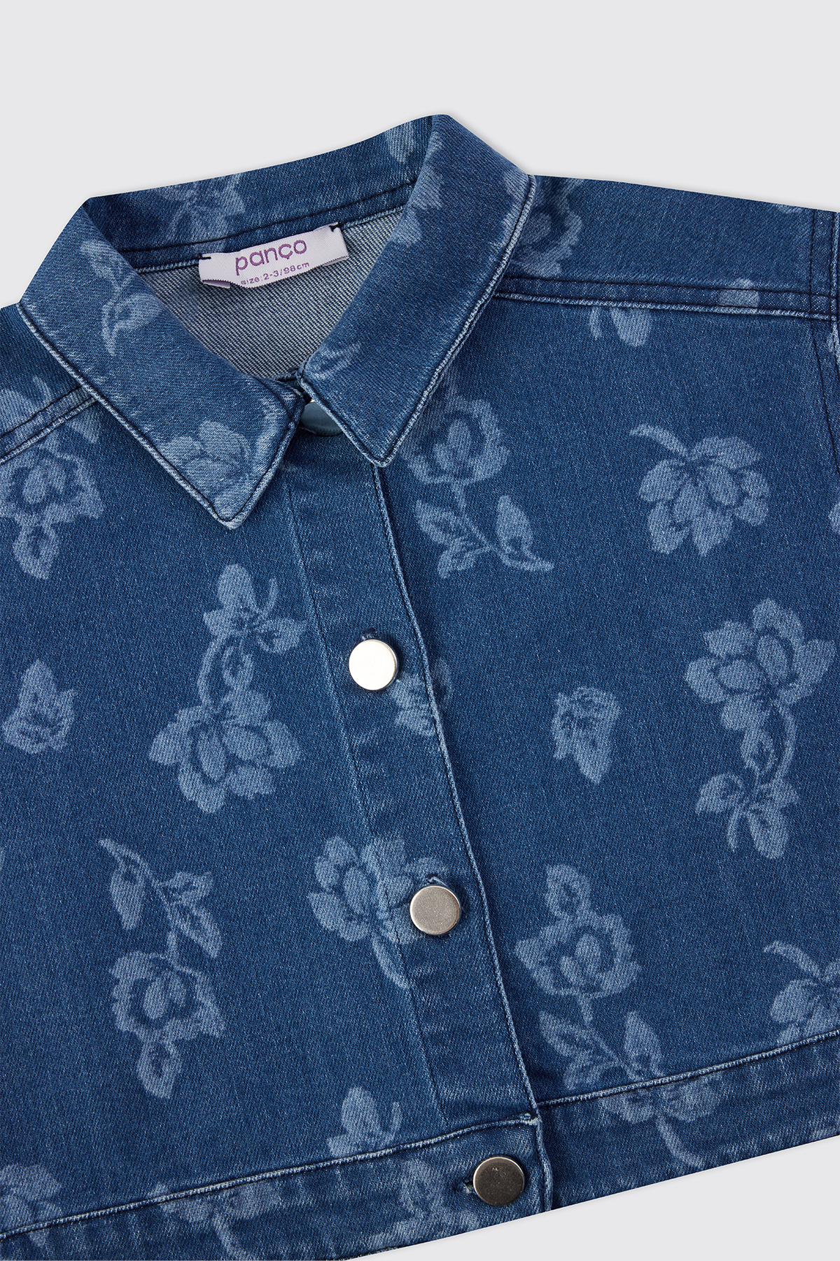 Panço Kız Bebek Çiçek Desenli İndigo Kot Ceket fotoğrafı 3 (önizleme)