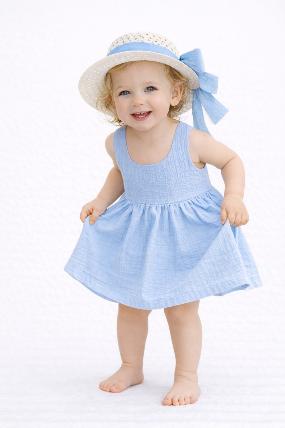 Chicsy Baby Tatlı Kız Bebek Yazlık Fiyonklu Şapkalı Pamuklu 2'li elbise fotoğrafı 4 (önizleme)