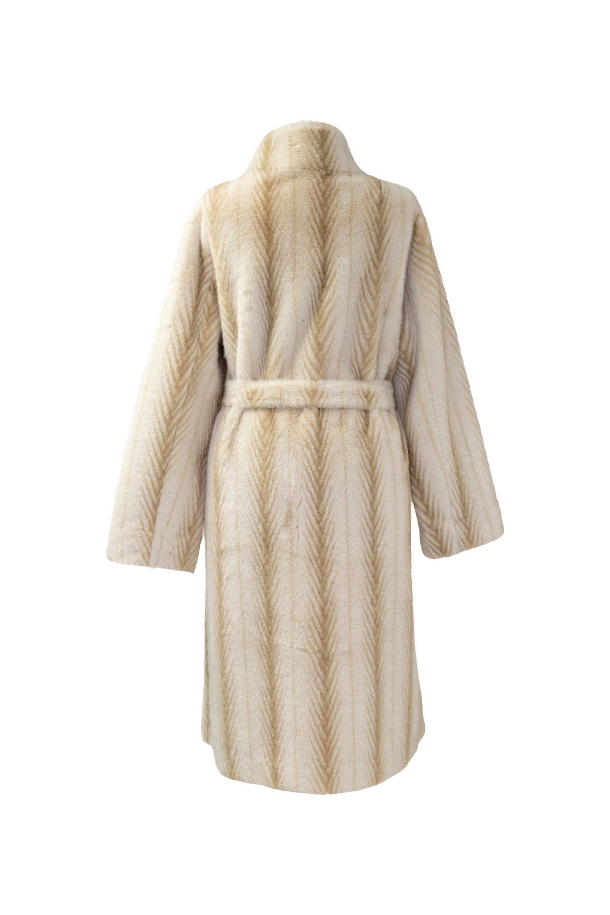 FUREVER FASHION  HAKİM YAKA VİZON KÜRK KEMERLİ MANTO - Görsel 3