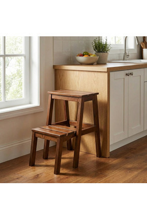 HESTİA Gundays Home Merdiven Tabure Koyu Kahverengi Masif Gürgen El Yapımı