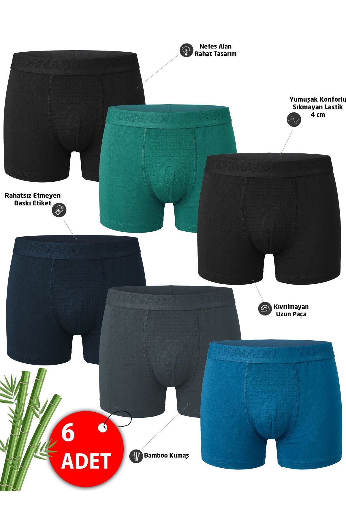 luxtornado Erkek Boxer Nefes Alan Bamboo Kumaş 6li adet görsel 7