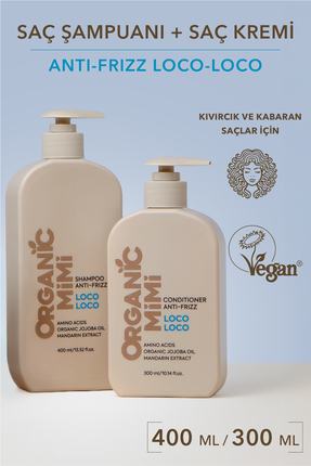 ORGANİC MİMİ Saç Bakım Seti - Kıvırcık Saçlar için Şampuan ve Saç Kremi Nemle...