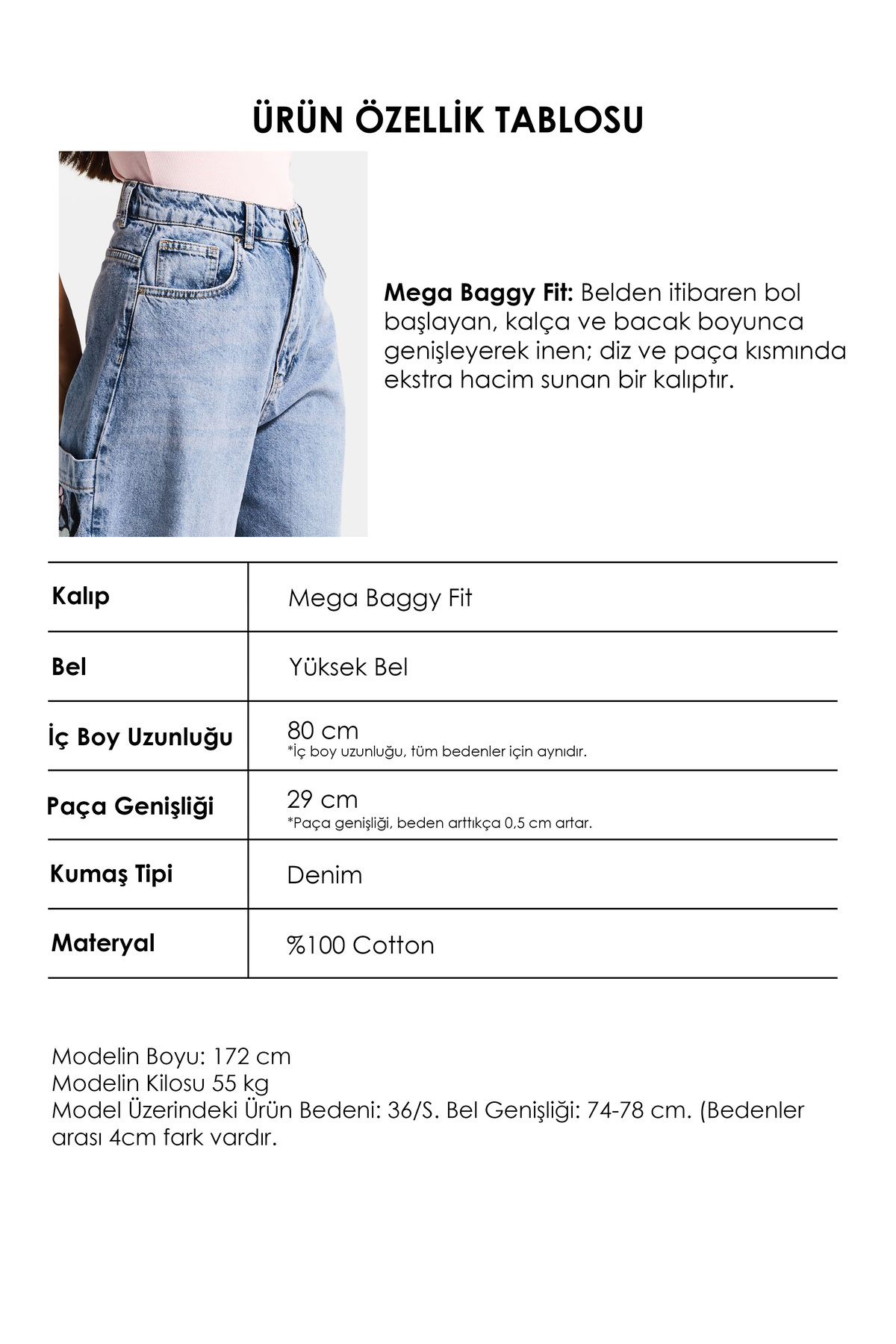 it's basic Kadın Kot Rengi 4s6-89 Mega Baggy Fit Nakış Detaylı Özel Tasarım Denim Jean görsel 4
