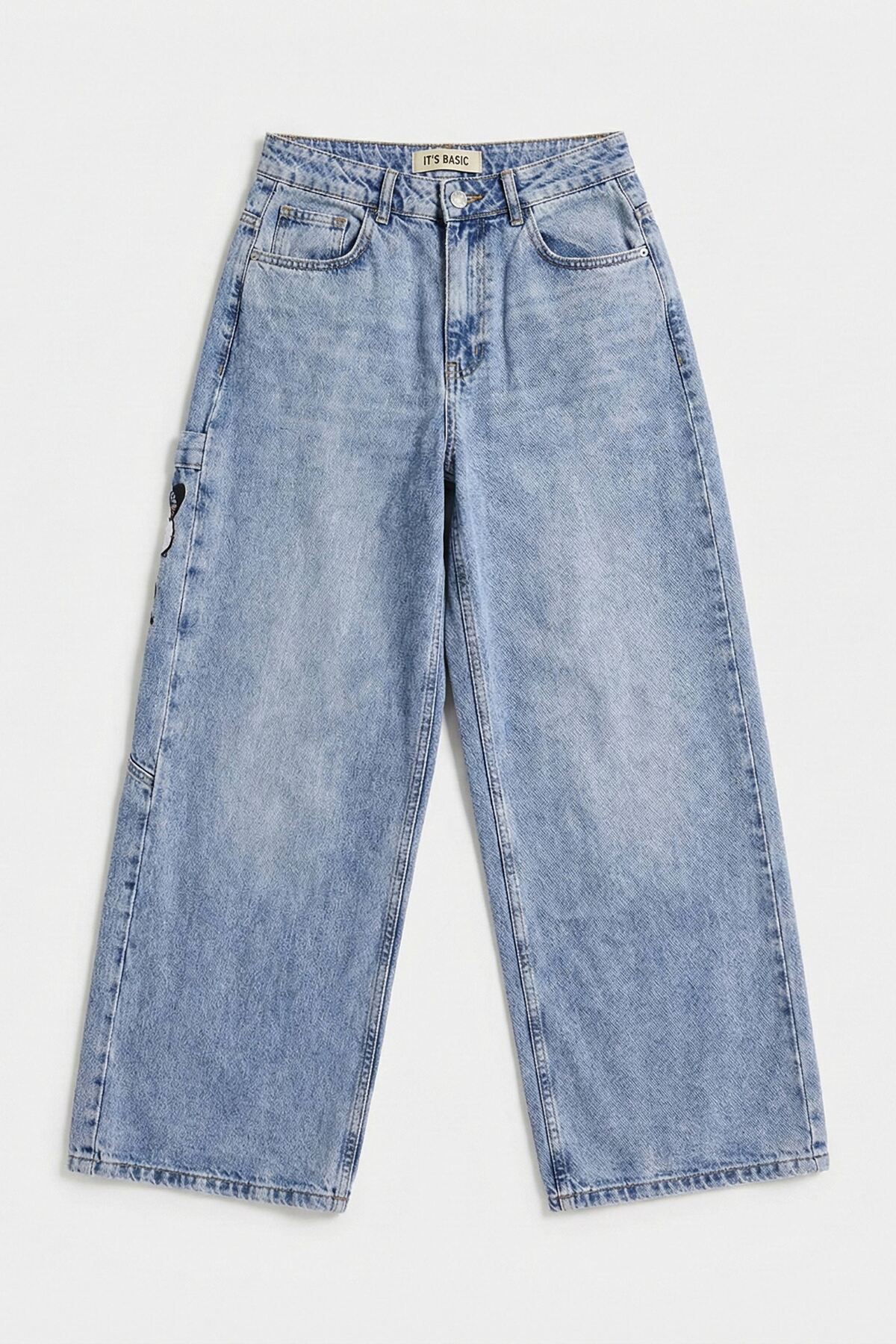 it's basic Kadın Kot Rengi 4s6-89 Mega Baggy Fit Nakış Detaylı Özel Tasarım Denim Jean görsel 6