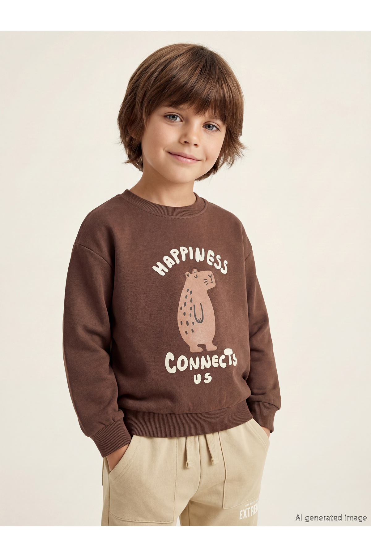 LC Waikiki Elsiva Collection Kahverengi Baskılı Erkek Bebek Sweatshirt fotoğrafı 2 (önizleme)