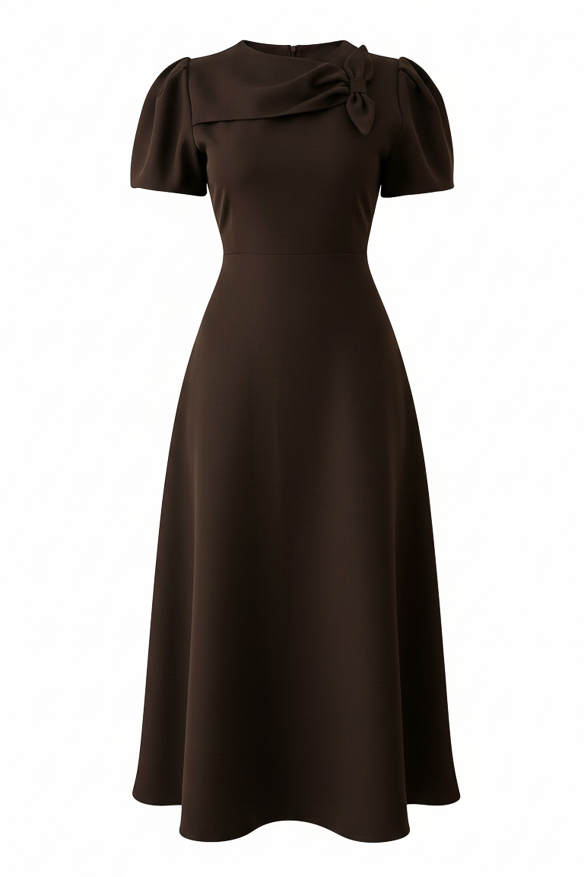 Trend Alaçatı Stili  Kadın Kahverengi Bisiklet Yaka Fiyonk Tasarımlı Maxi Boy Dokuma Elbise Alc-X15304 - Görsel 3