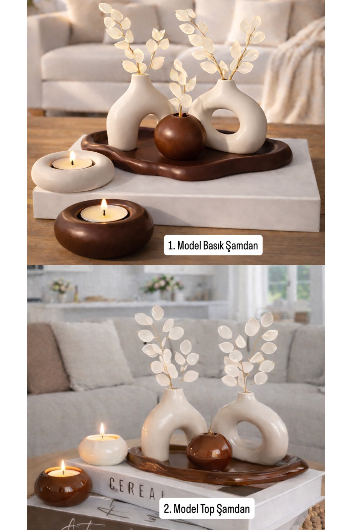 طقم مزهريات زخرفية بسيطة 6 قطع مع صينية