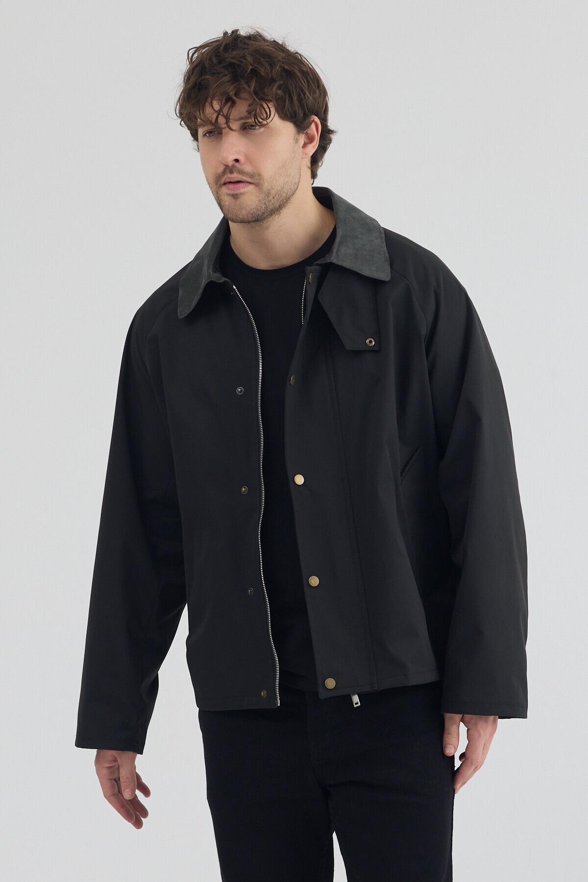 Stoncs  Erkek Siyah Kontrast Yakalı Oversize Ceket - Görsel 6