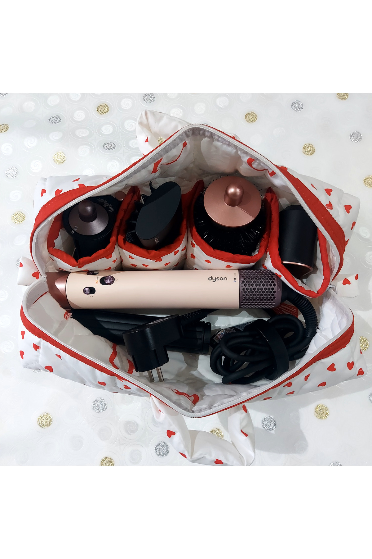 POFUDİK Kalp Desenli Taşıma Kulplu Airwrap ve Tüm Saç Şekillendiriciler için Büyük Boy Çanta Seyahat Çantası fotoğrafı 4 (önizleme)