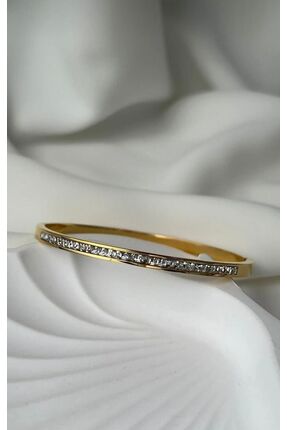 Floramour Çelik Taşlı Ince Kadın Kelepçe Altın Renkli Kararmaz 17 Cm Çevresi ...