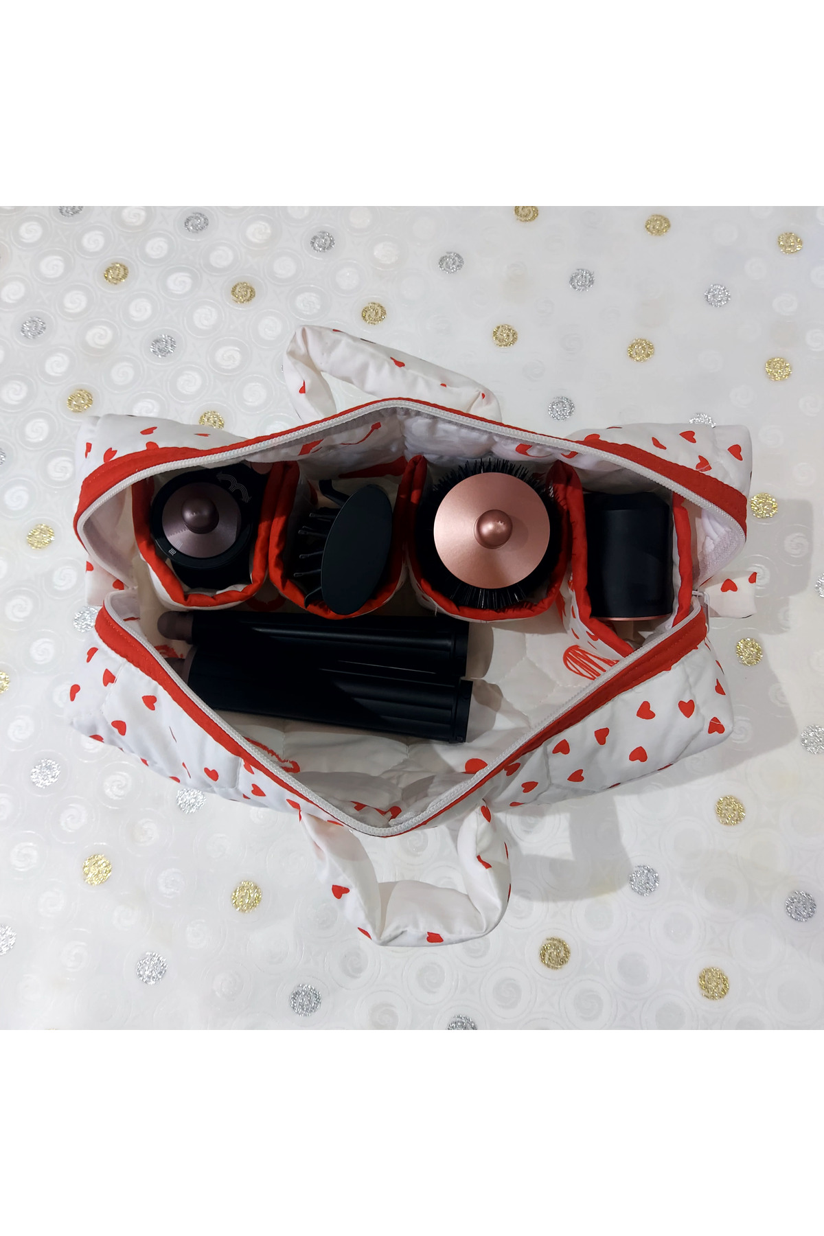 POFUDİK Kalp Desenli Taşıma Kulplu Airwrap ve Tüm Saç Şekillendiriciler için Büyük Boy Çanta Seyahat Çantası fotoğrafı 3 (önizleme)