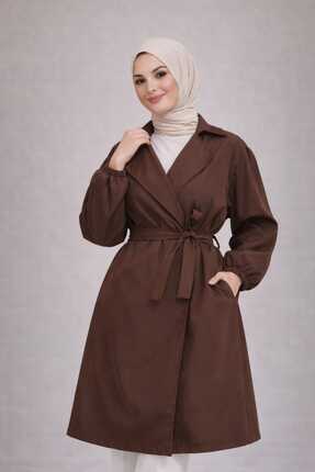 QUBERZ Kadın Oversize Trençkot Günlük Şık Balon Kol Belden Bağlamalı Su ve Rü...