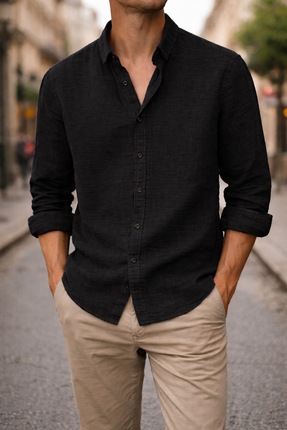 diğer 111 Hafif Yıkamalı Erkek Müslin Gömlek