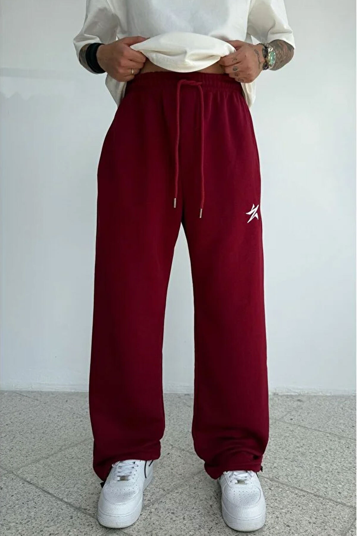 WEARTEX  Yıldız Baskılı Kışlık Kumaş Ayarlanabilir Paça Bol Eşofman Altı - Görsel 3