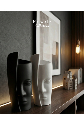 Mosarte Tek Yüz Formlu Dekoratif Vazo / Heykel 2'li
