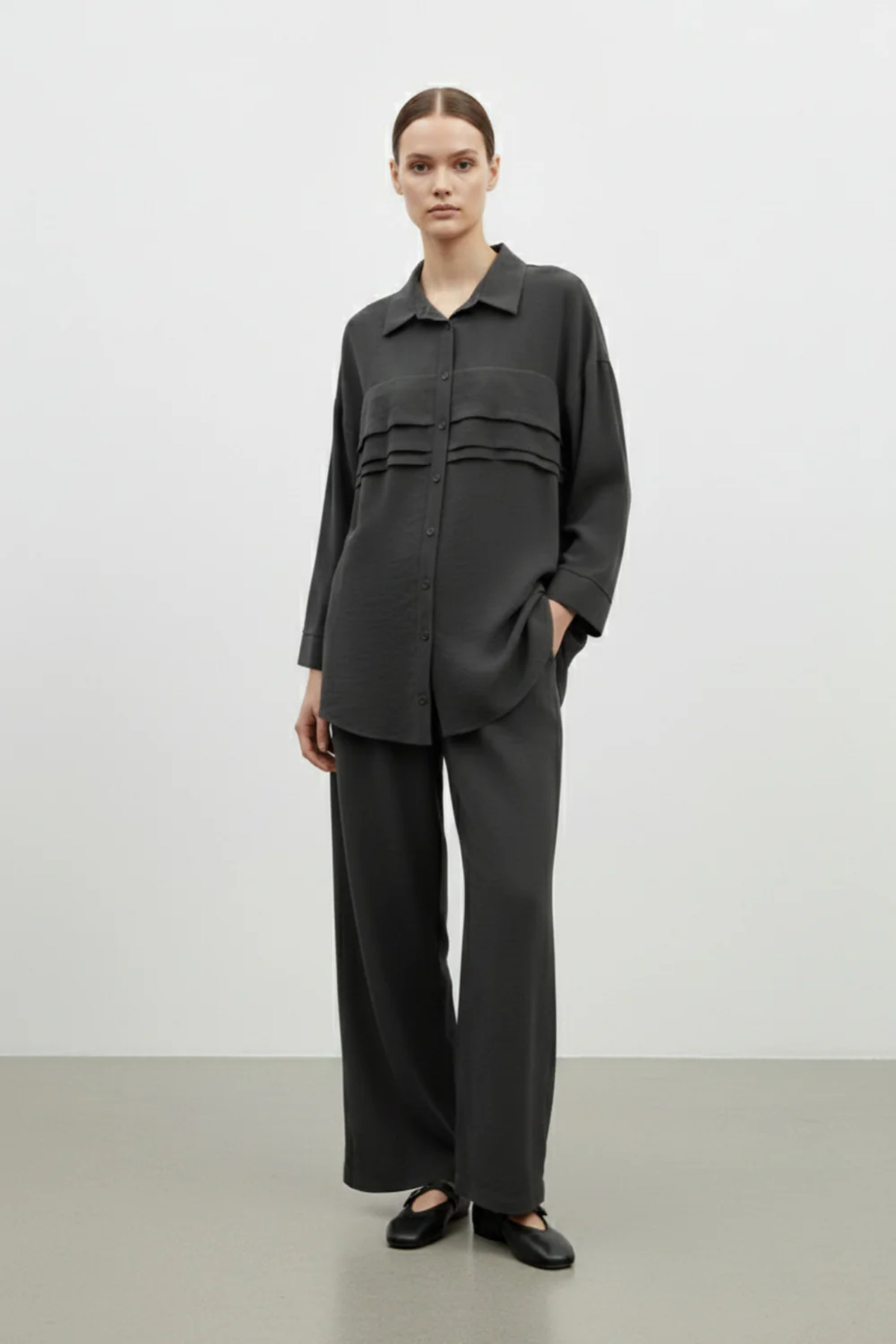 Women's Front Fold Detailed Wide Leg Pants Set 14423