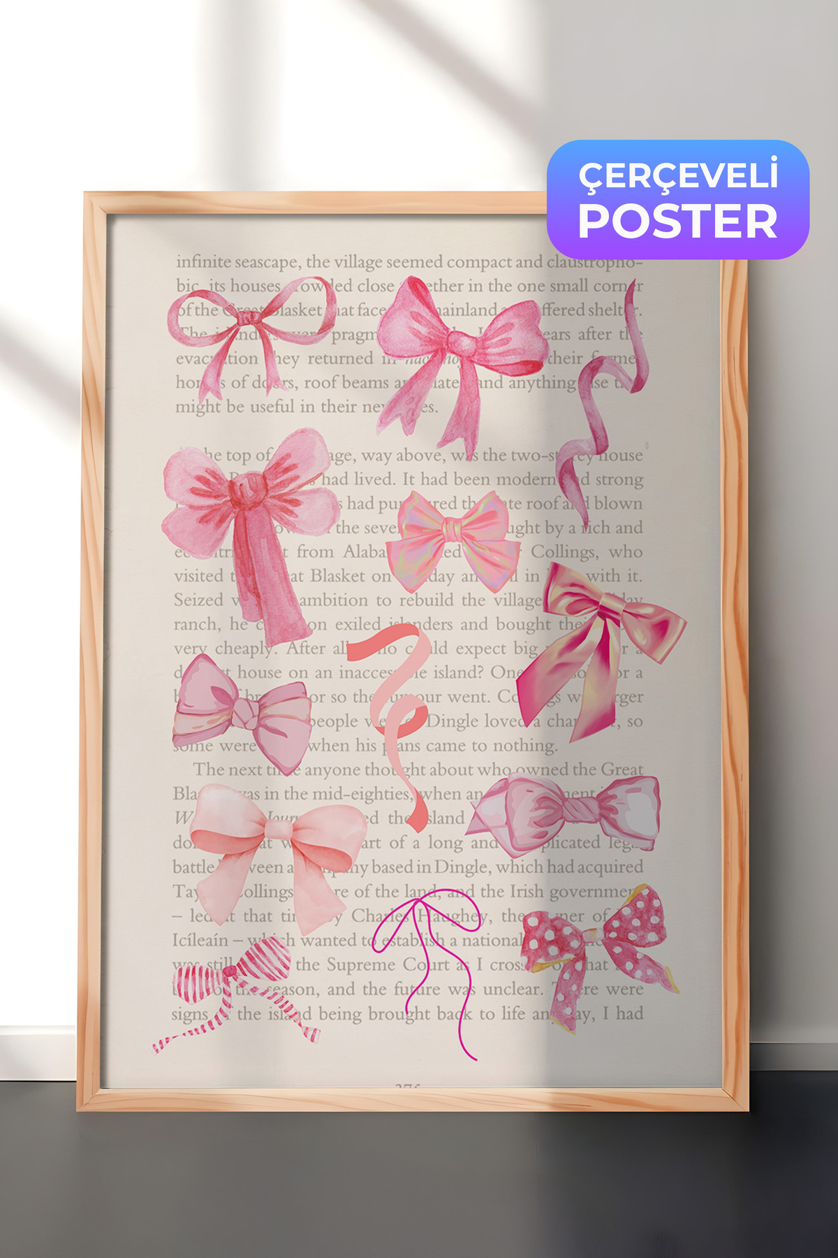 Wooden Framed Wall Table Pink Bow Patterns Kids Room Decor