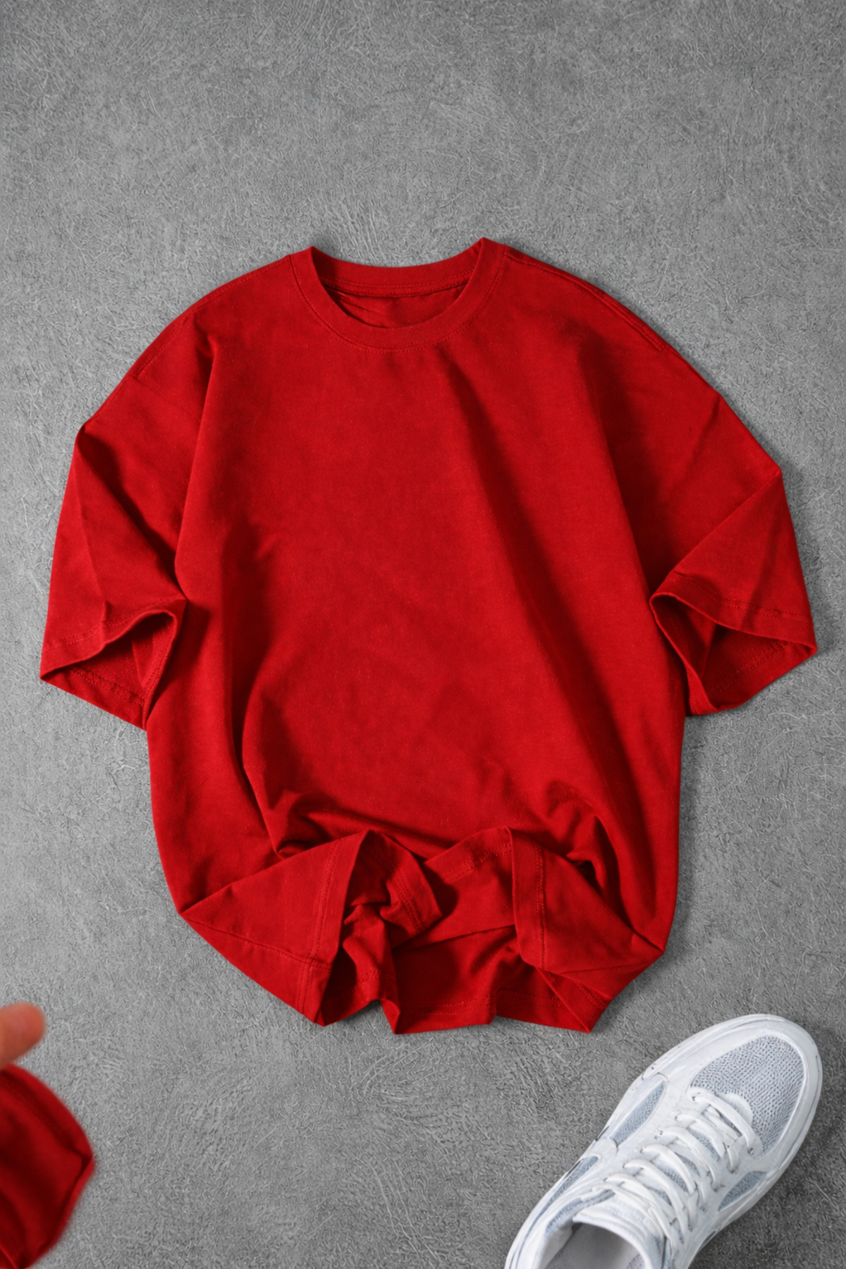 Revasser Unisex Erkek/Kadın Düz Baskısız Oversize Bisiklet Yaka Penye T-Shirt