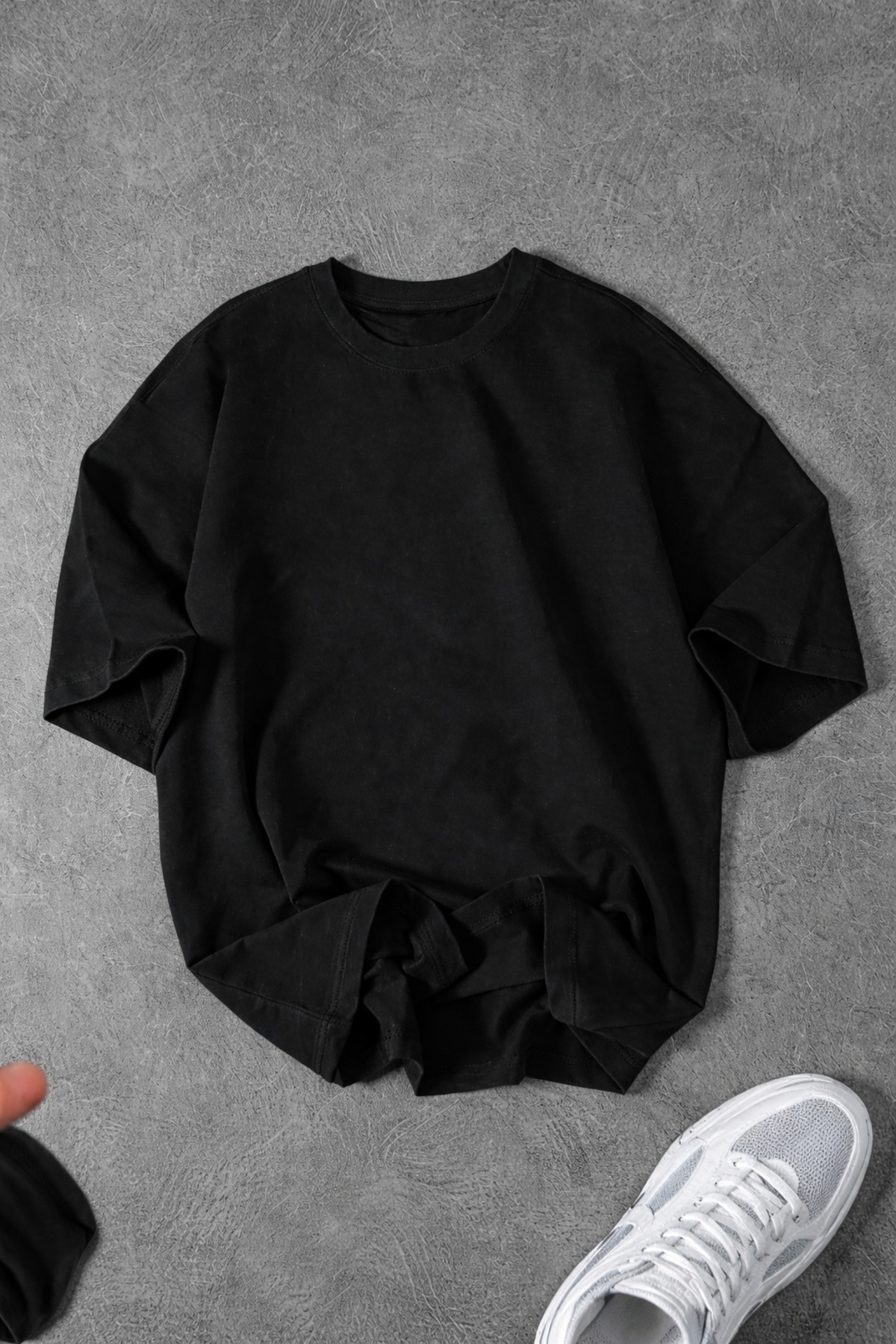 Revasser Unisex Erkek/Kadın Düz Baskısız Oversize Bisiklet Yaka Penye T-Shirt