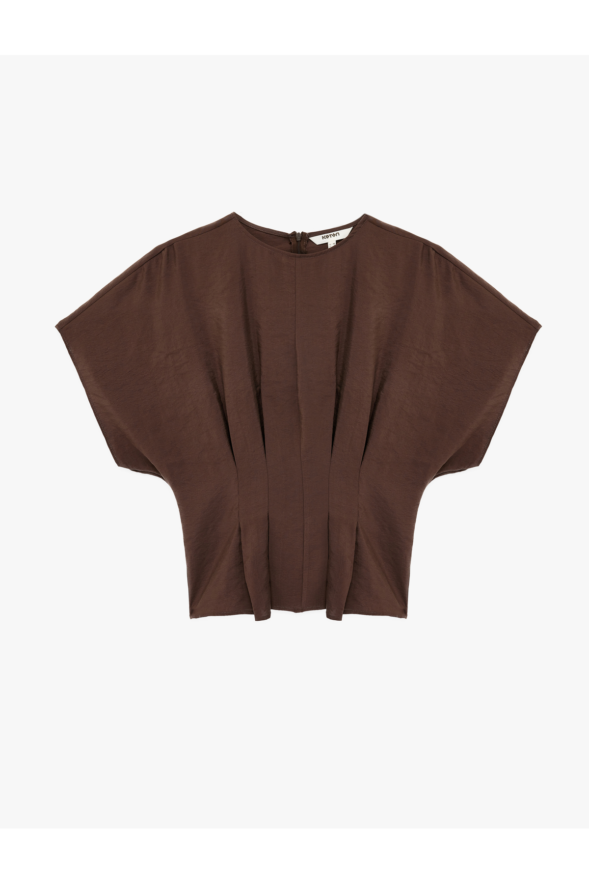 Koton  Modal Kumaş Slim Fit Pile Detaylı Kap Kol Bisiklet Yaka Crop Bluz - Görsel 3