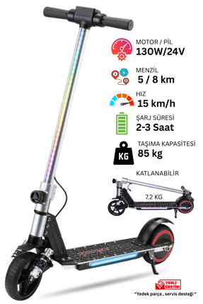 Sportaj Çocuk Elektrikli Scooter - Çift Frenli Katlanabilir - LED Işıklı - Ön...