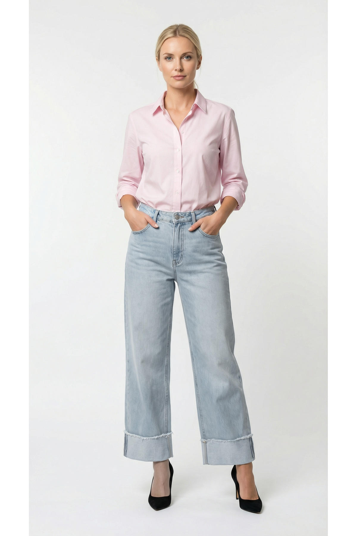 ENZİM JEANS Жіночі джинси з широкими штанинами, 100% бавовна, регульована дов...