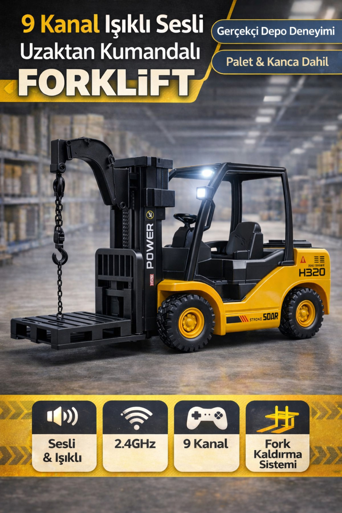 YILDIRIM OYUNCAK Işıklı Sesli Uzaktan Kumandalı Forklift 40cm