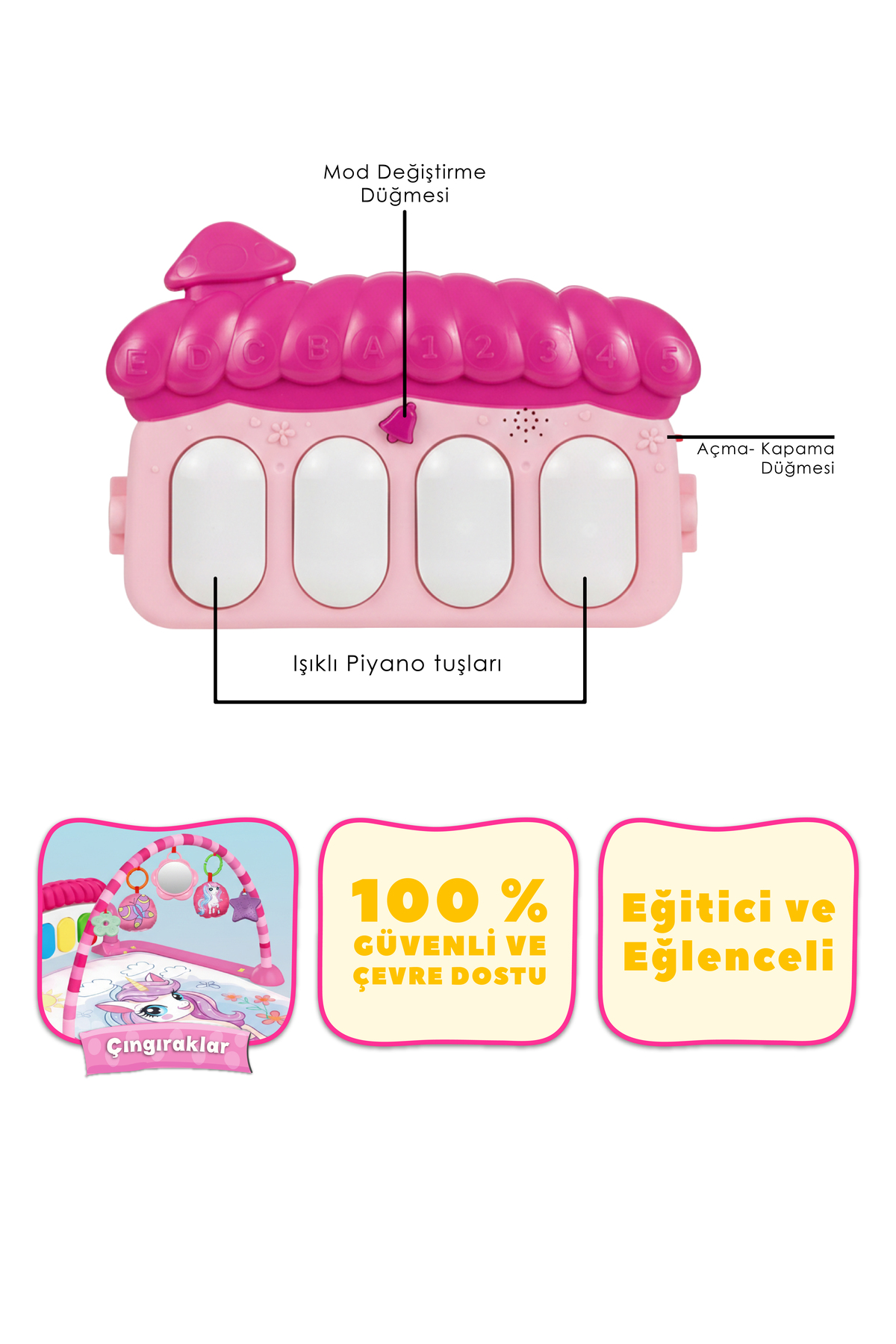 ŞENOL OYUNCAK Piyanolu Unicorn Desenli Bebek Oyun Halısı- Eğitici Müzikli Aktivite Halısı (0-24 Ay) fotoğrafı 3 (önizleme)