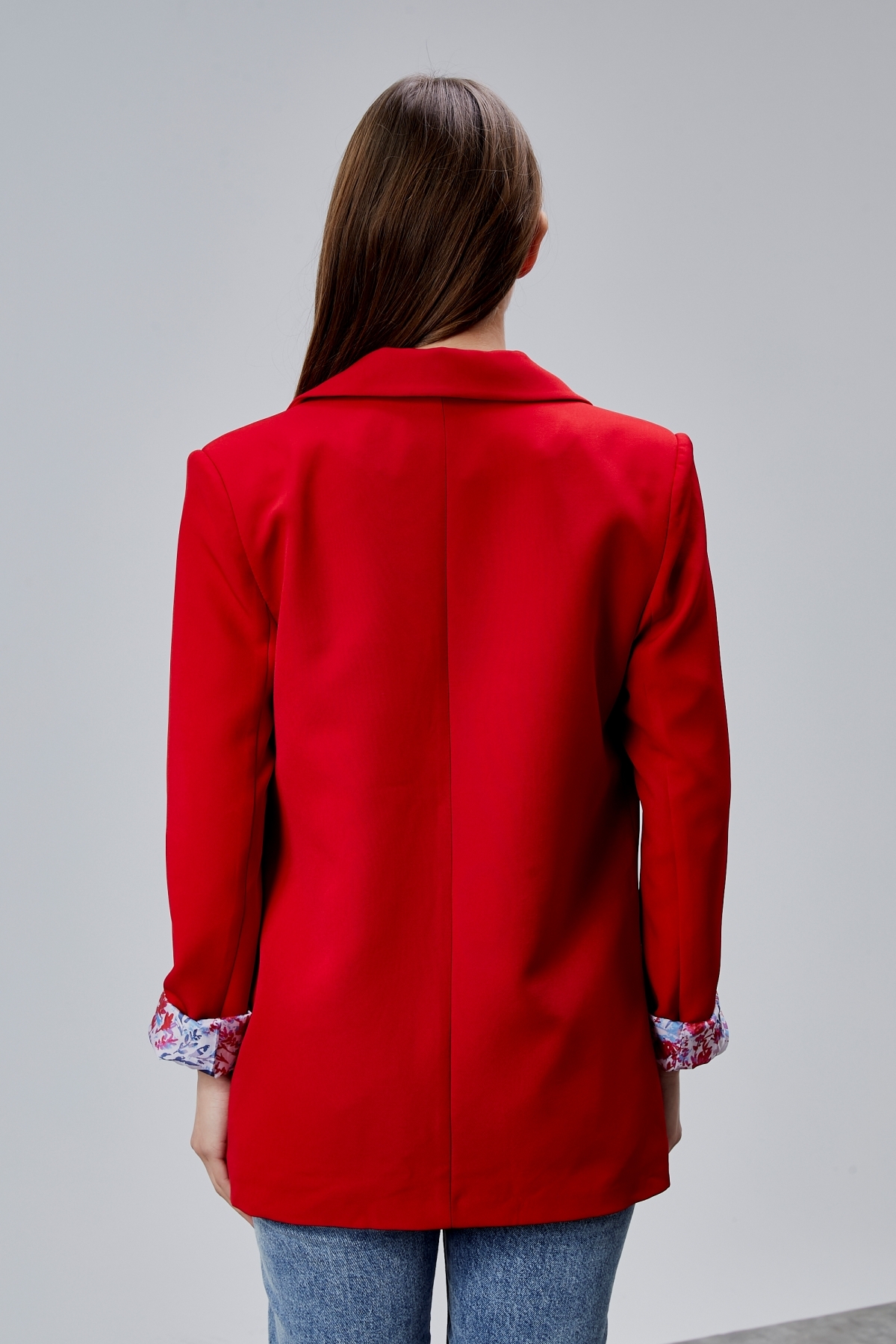 Bolivente  Kırmızı Kruvaze Yaka Kolu Katlama Detaylı Regular Vatkalı Blazer Ceket - Görsel 4