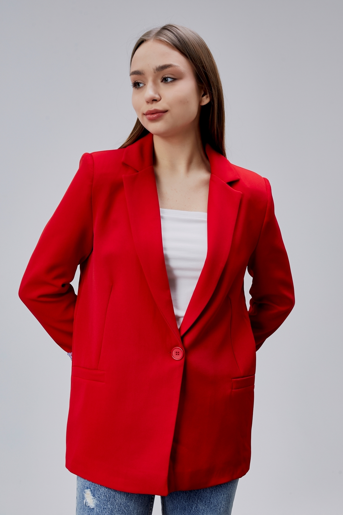 Bolivente  Kırmızı Kruvaze Yaka Kolu Katlama Detaylı Regular Vatkalı Blazer Ceket - Görsel 6