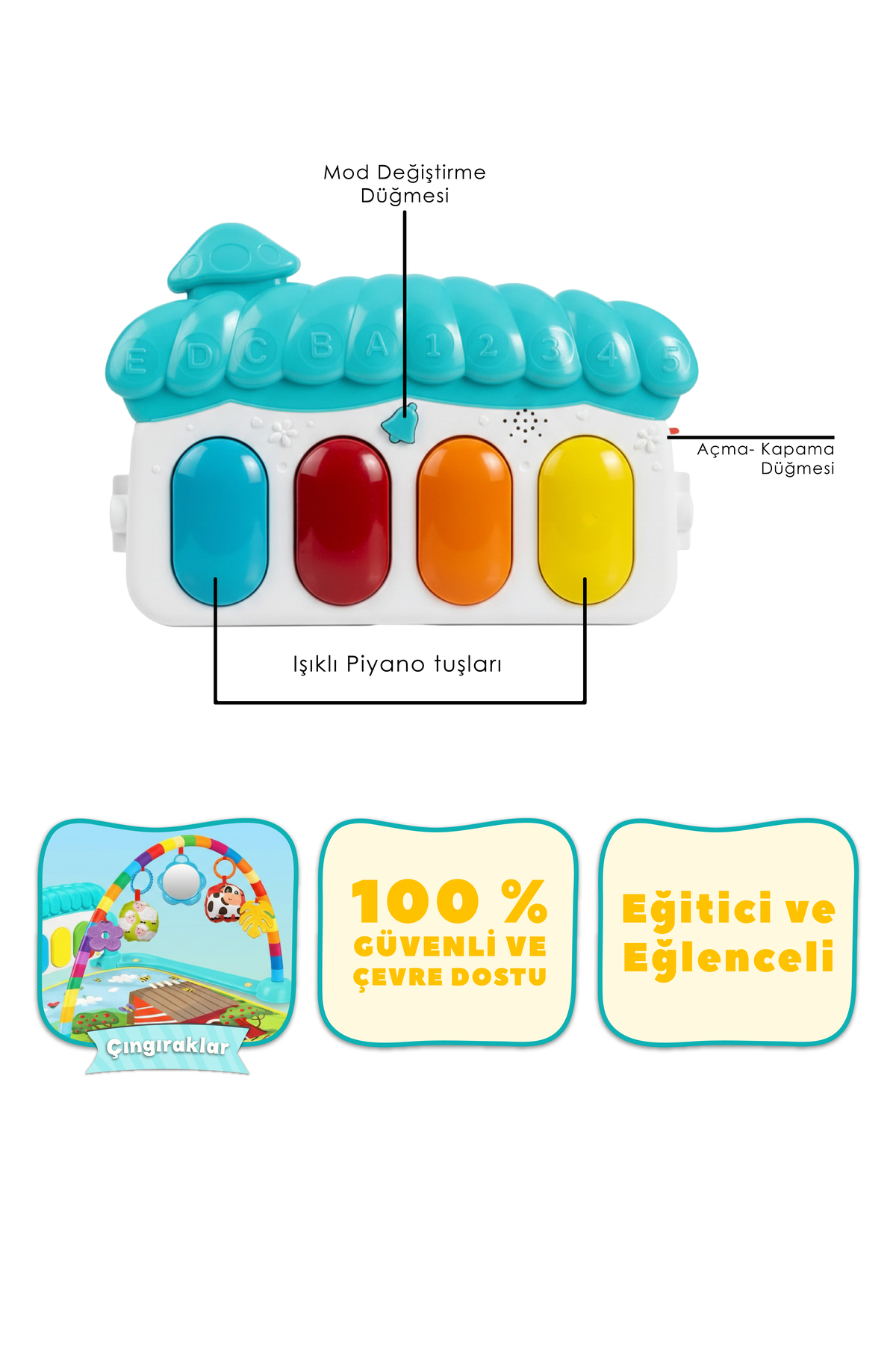 ŞENOL OYUNCAK Piyanolu Çiftlik Desenli Bebek Oyun Halısı- Eğitici Müzikli Aktivite Halısı (0-24 Ay) fotoğrafı 3 (önizleme)