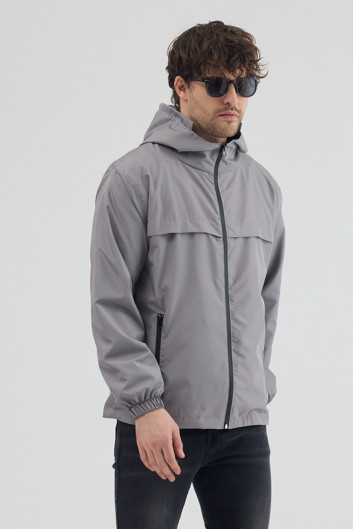 Tonny Black  Erkek Gri Rüzgar ve Su Geçirmez Rahat Kalıp Yağmurluk - Görsel 3