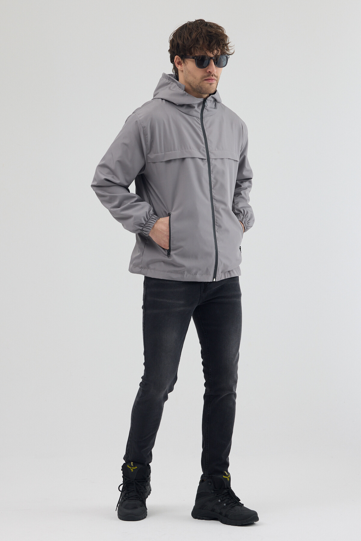 Tonny Black  Erkek Gri Rüzgar ve Su Geçirmez Rahat Kalıp Yağmurluk - Görsel 5