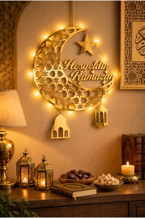 Tooall Ramazan Temalı Led'li Aynalı Pleksi Ay Desenli Duvar Süsü, Hoşgeldin R...