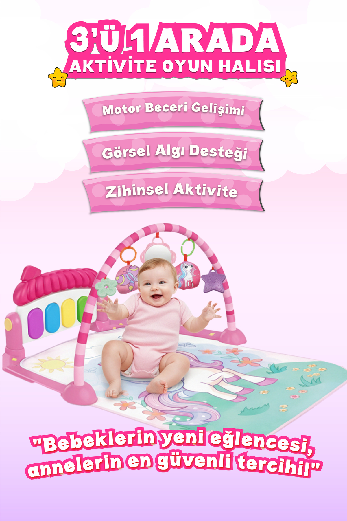 ŞENOL OYUNCAK Piyanolu Unicorn Desenli Bebek Oyun Halısı- Eğitici Müzikli Aktivite Halısı (0-24 Ay) fotoğrafı 2 (önizleme)