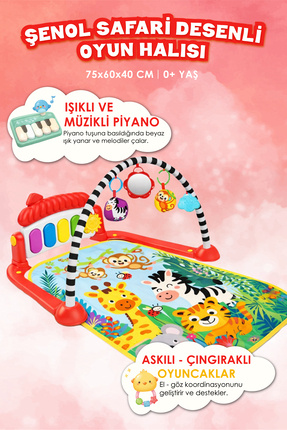 ŞENOL OYUNCAK Piyanolu Safari Desenli Bebek Oyun Halısı- Eğitici Müzikli Akti...