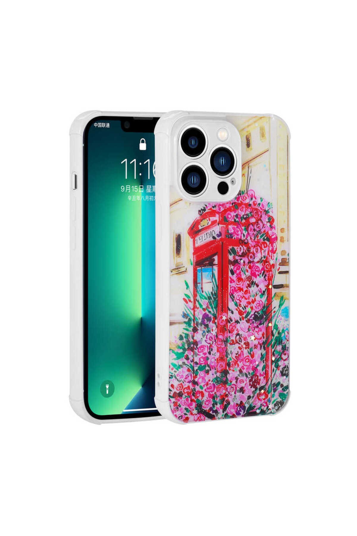 iPhone 12 Pro Max Uyumlu Simli Desenli Kamera Korumalı Parlak BSAY Popy Kılıf-Kulübe