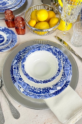 porselenden Carbon Blue 24 Parça 6 Kişilik Premium Porselen Yemek Takımı Mavi...