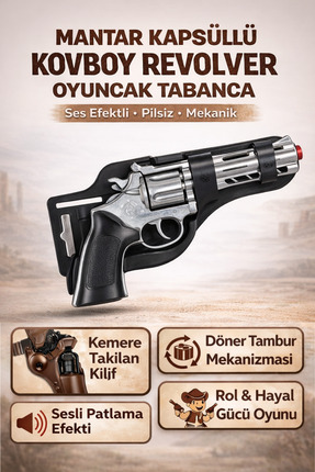 TRENDZONE Mantar Kapsüllü Kovboy Revolver Metal Tabanca Kılıflı | Sesli Patla...