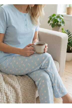 LAGRANZE Luvina Kalp Desenli Pamuklu Kadın Pijama Takımı