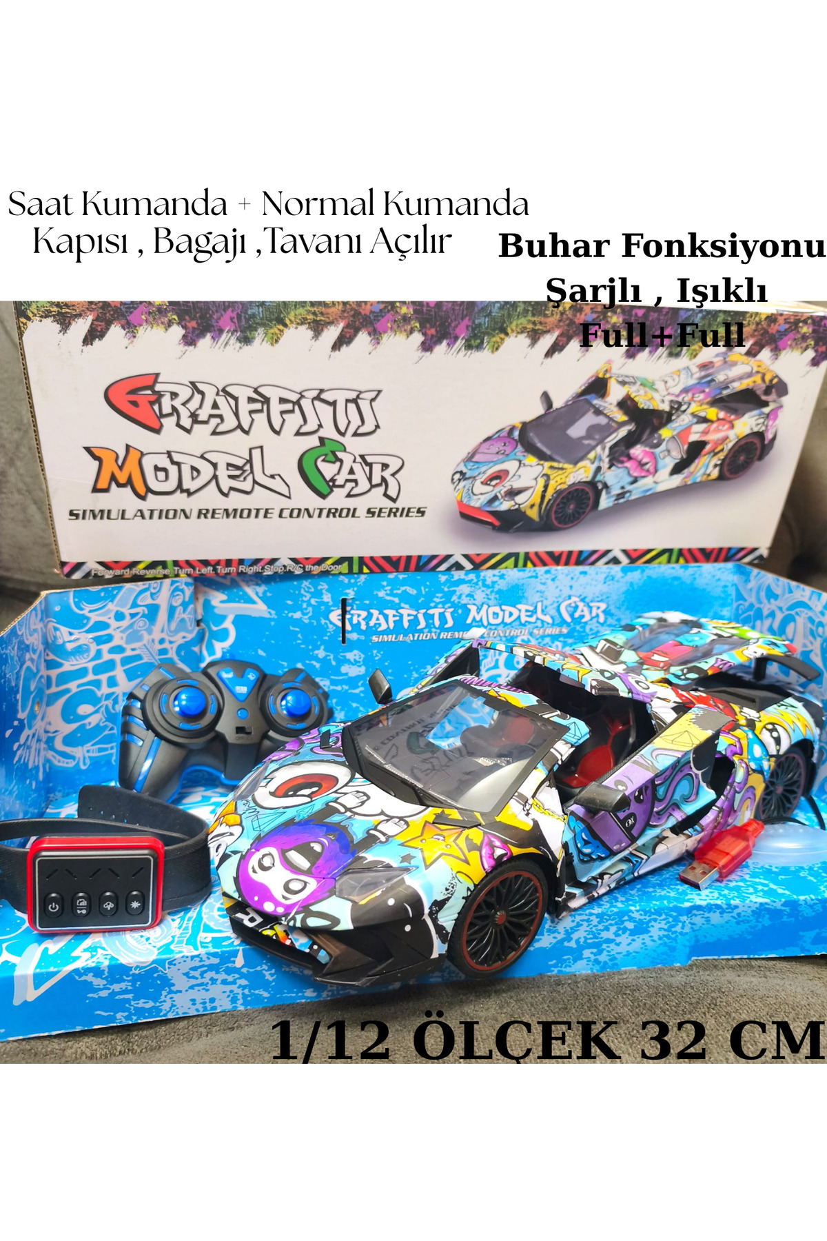 Buharlı Saat Kumandalı Şarjlı Uzaktan Kumandalı Araba Işıklı Full Fonksiyon El Sensörlü Lamborghini