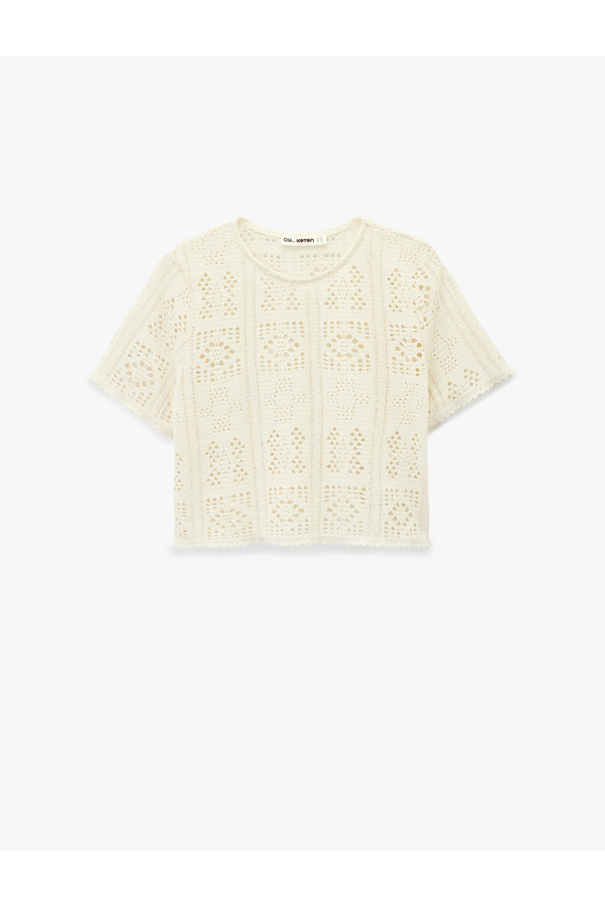 Koton Women'S Ecru Crocheted Crop T-Shirt