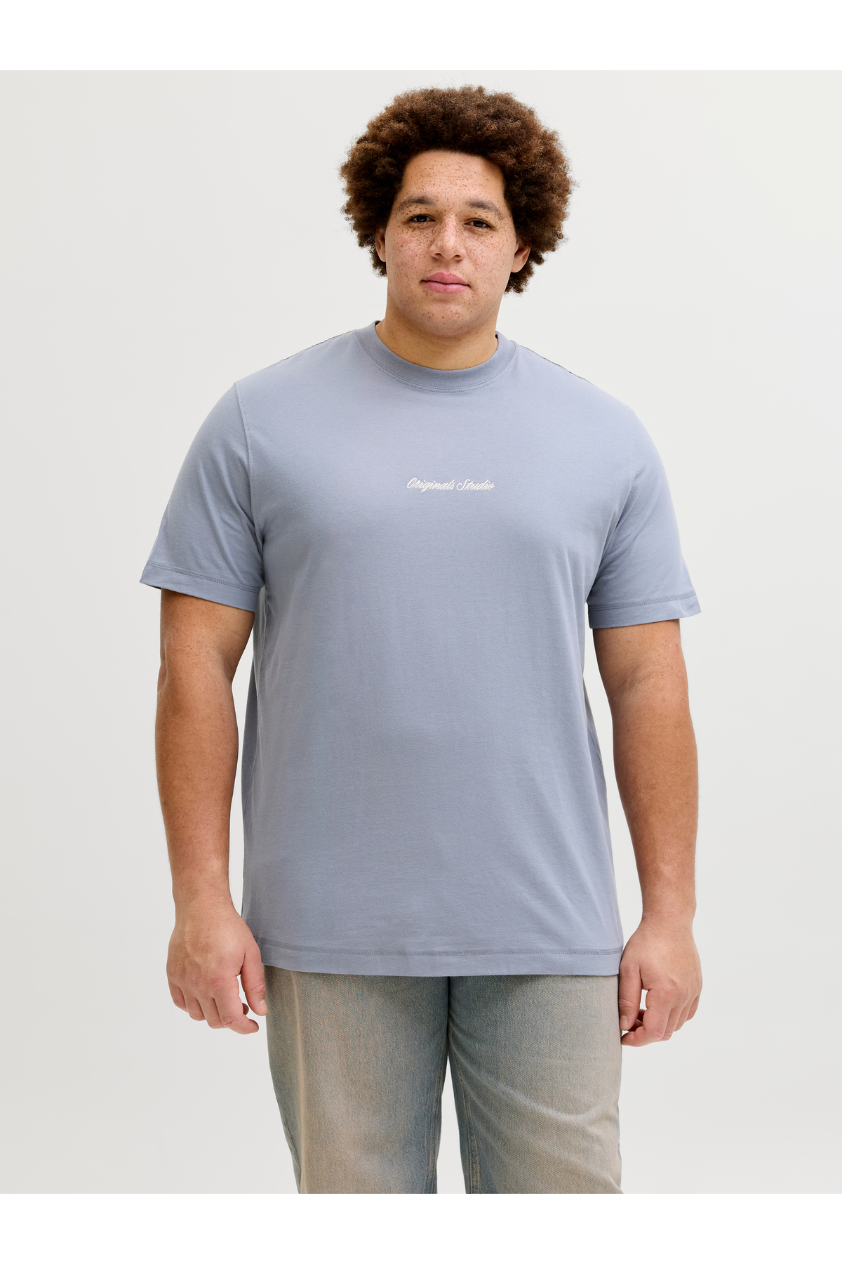 جک اند جونز تی شرت مردانه جک جونز مدل Jornorrebro Emb Tee SS Crew Neck سایز بزرگ خاکستری 12284161-05
